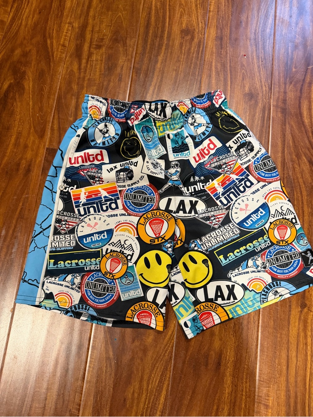 Lacrosse Unlimited Multi-Print Graphic Kids Shorts - Blue, Black, Yellow